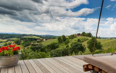Aussicht von der Terrasse von einem Chalet in Panoramalage in Österreich